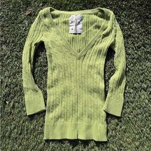 Hollister Light Green V-Neck Sweater